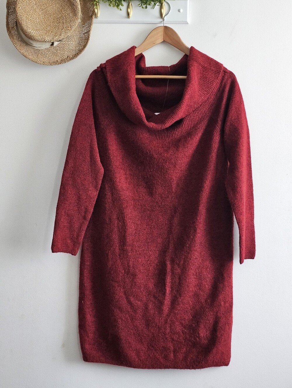 Isabel Maternity Off Shoulder Sweater Dress Burgundy Wine Red L NWT
